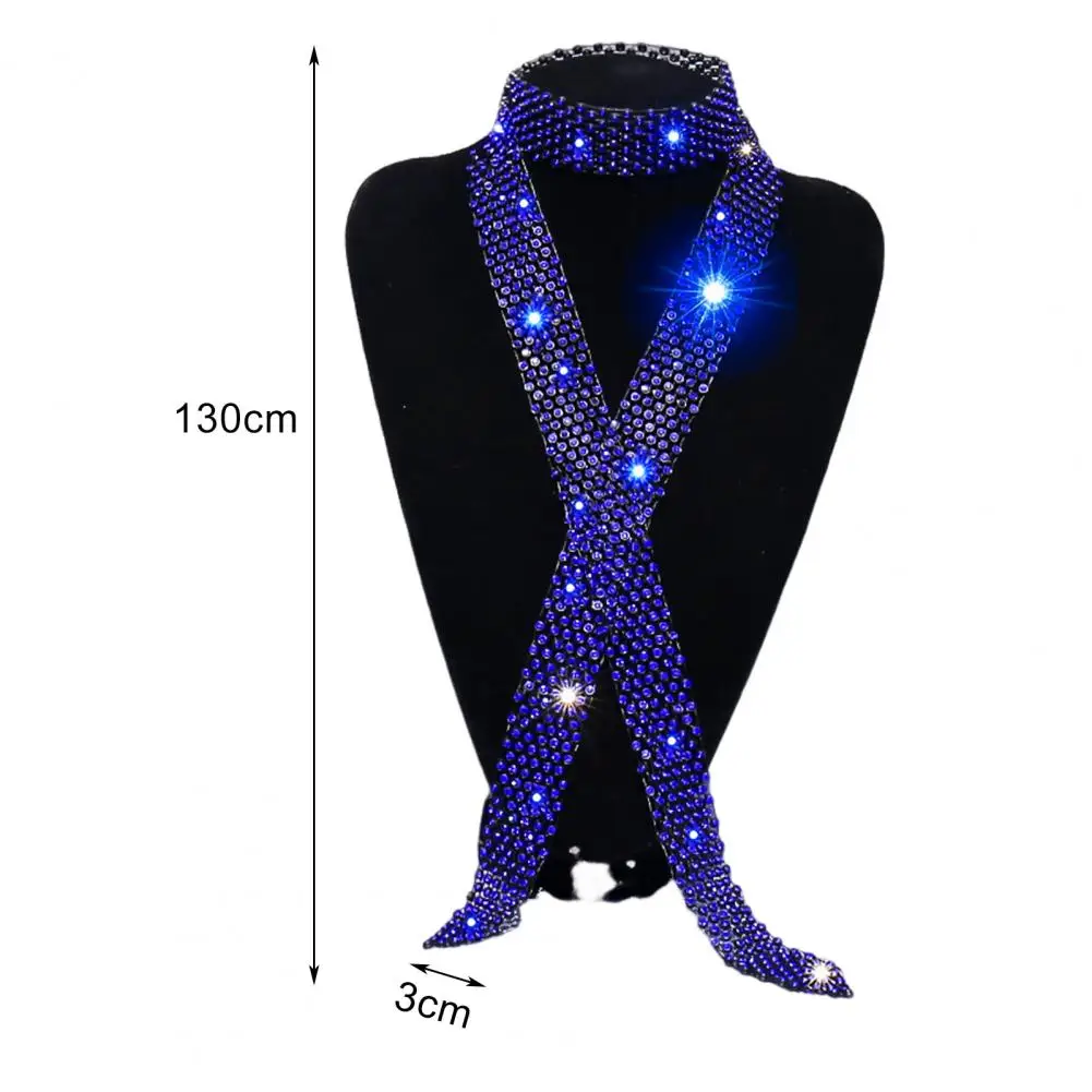 Men Rhinestone Tie Exquisite Adjustable Hollow Out Men Long Necktie Dance Stage Show Performance Club Tie For Party