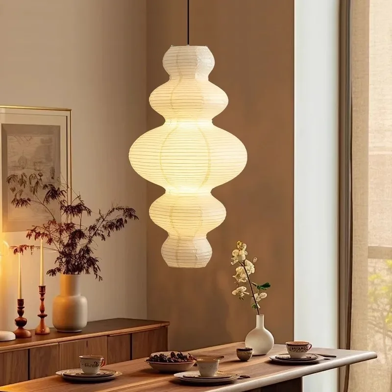 

Noguchi style paper lanterns Japanese style homestay loft staircase chandelier living room art lampshade wabi sabi paper lantern