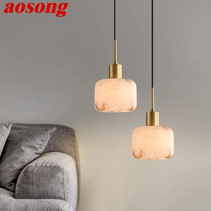 AOSONG Modern Brass Pendant Light Simply Creative Marble Hanging Lamp LED Chandelier For Home Dining Room Bedroom Bedside