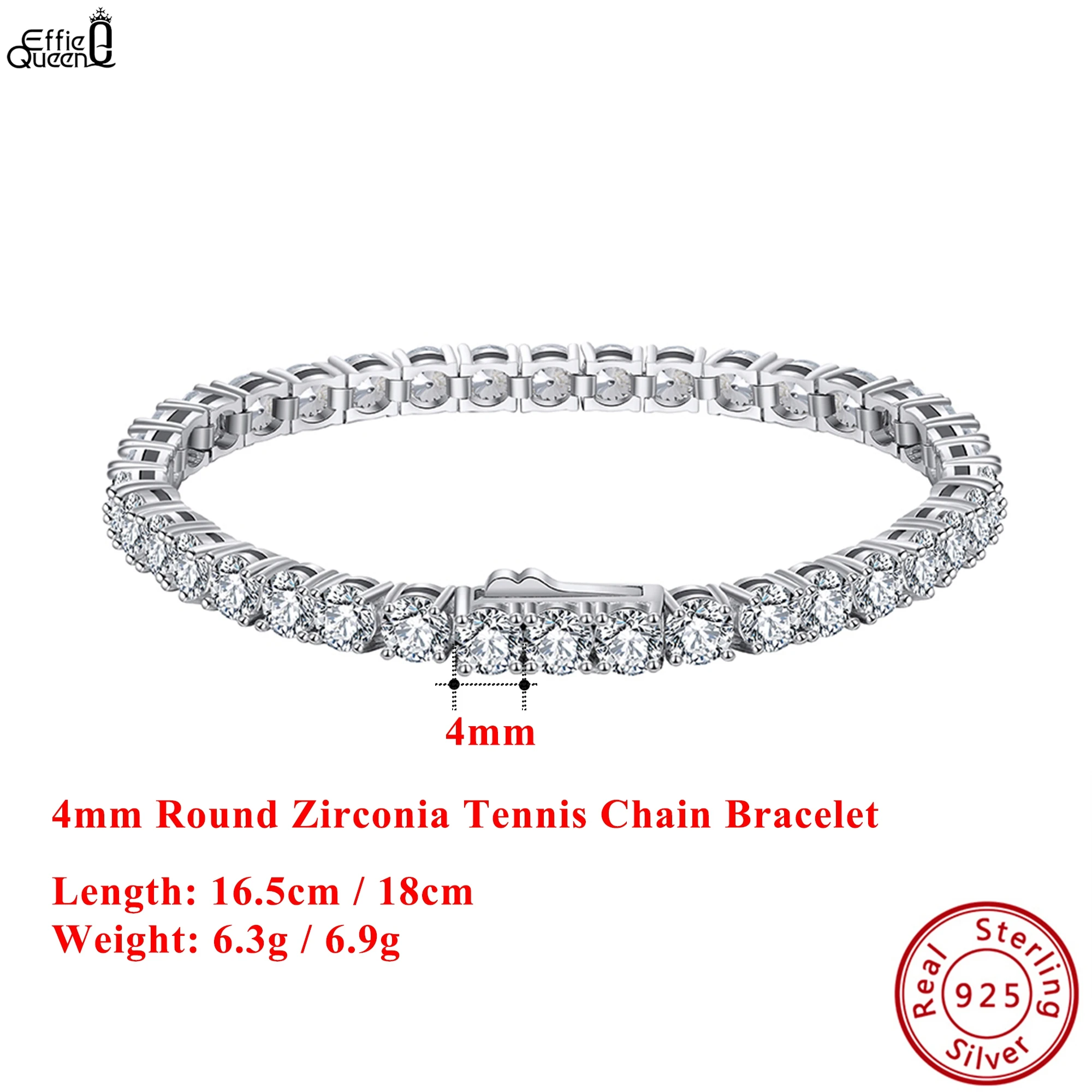

EFFIE QUEEN S925 Silver 2mm/3mm/4mm Zirconia Tennis Chain Bracelet Wedding Party Ideal Jewelry for Women, Men's Bracelet SB128