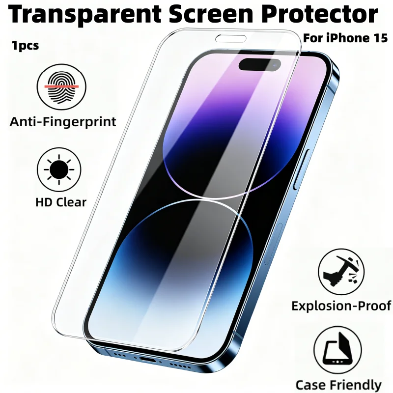 Tempered Glass for iPhone 15 Oleophobic Coating Best Tempered Glass HD film With Cleaning Kit Anti Dust-proof Glass