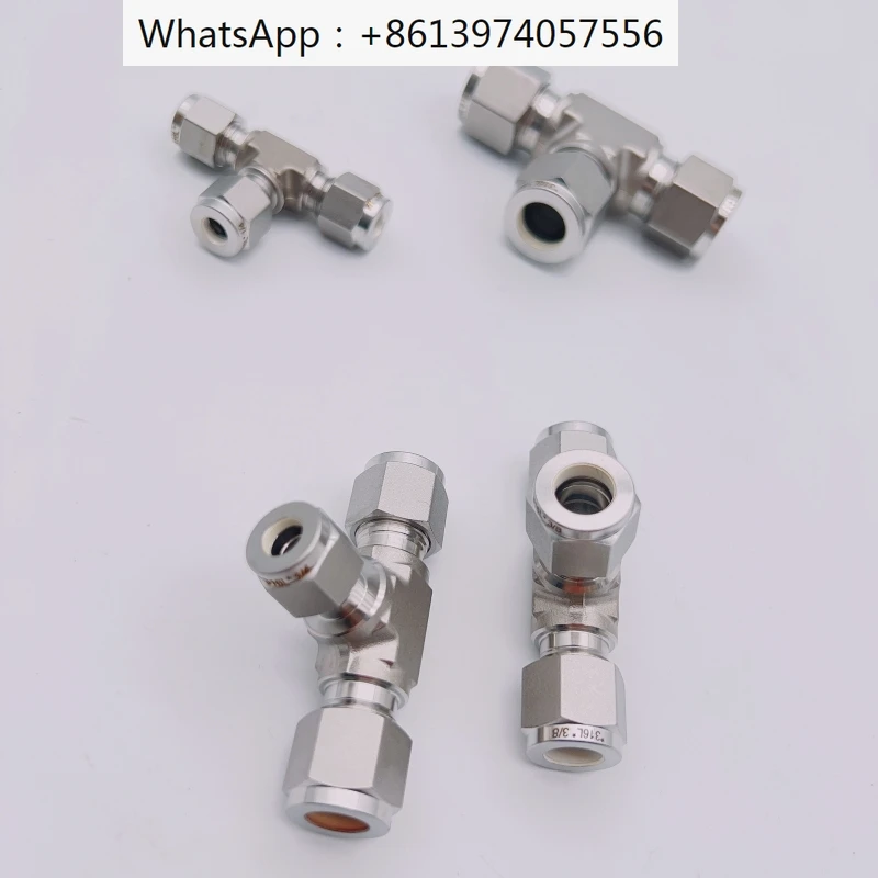 316L stainless steel ferrule tee high pressure 3mm 6mm 1/8 1/4 3/8 1/2 8mm silver plated carburized