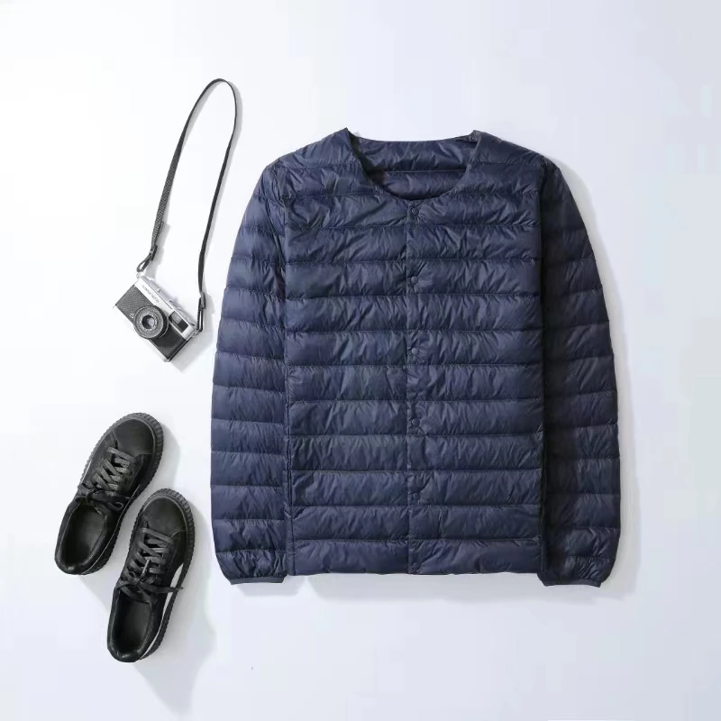 A Light And Down Jacket For Men, With Collarless Warm Inner Lining, Can Be Worn Inside A Round-Neck Thin Coat