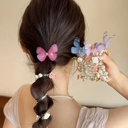 Kids' Butterfly Beaded Phone Cord Hair Tie - Ponytail Holder, Hair Styling Accessory, Headband