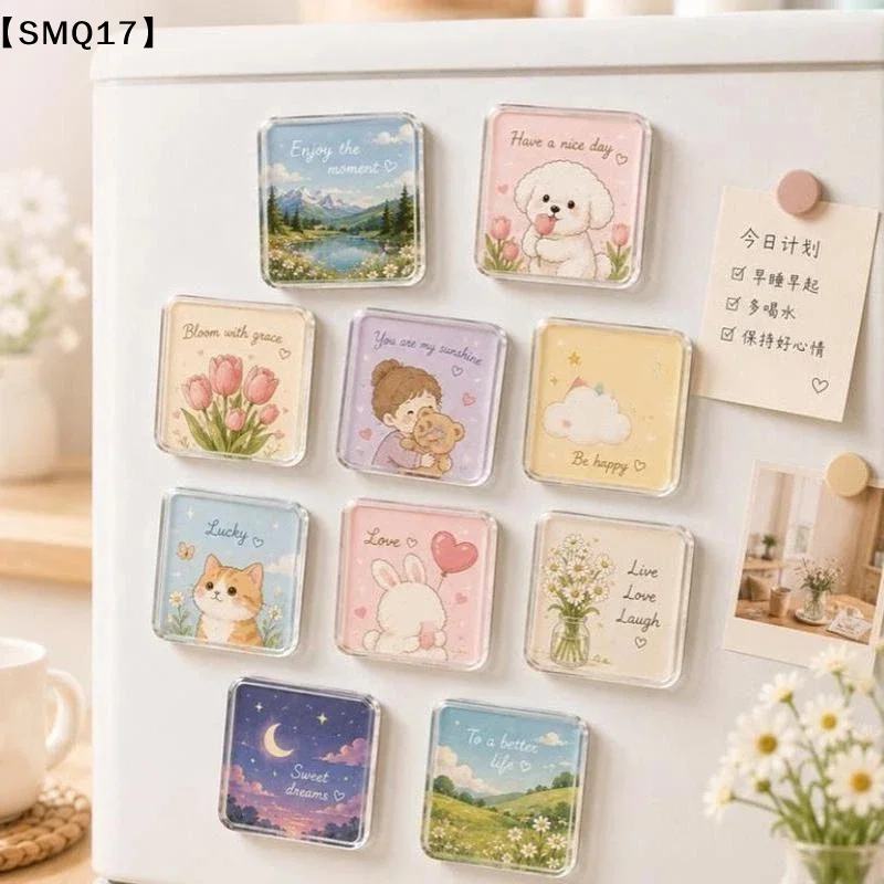 5 Sets DIY Refrigerator Magnet Transparent Acrylic Square Round With Magnetic Sheet Material Package Home Decor Gift Kids【SMQ】