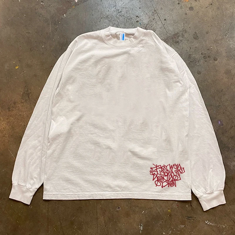 Pure Cotton 300g Heavyweight Long Sleeve T-Shirt American Retro Oversize Lettering Loose Fit Base Layer Clothing