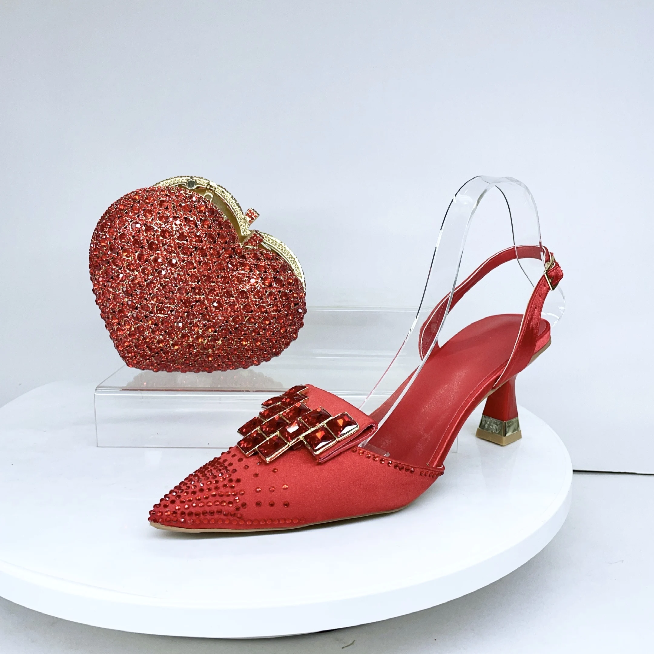 

LNATISNOVA Lady Purple Color Banquet Gems Shoes and Bags Women's Rhinestone Clutch With stiletto sandals Women High Heels Shoes