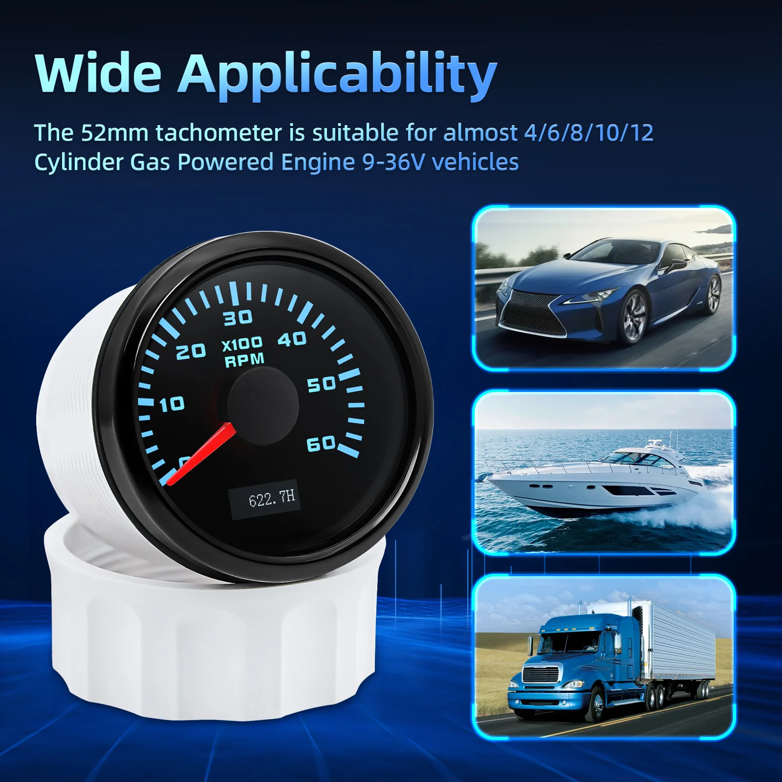 3000-8000 دورة في الدقيقة 52 مللي متر مقياس سرعة الدوران 7 ألوان الخلفية 3K/4K/6K/7K/8K دورة في الدقيقة Tacho مقياس ساعة متر للبنزين الديزل سيارة قارب يخت 12 فولت #4