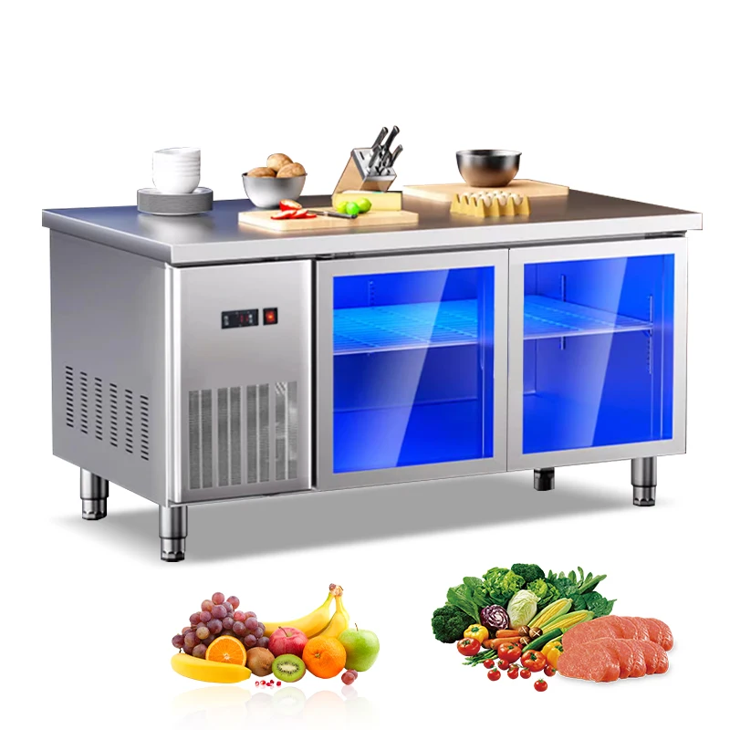 220v 1/2 Glass Door Air Cooling Smart Refrigerator Equipment Under Counter Freezer Prep Table Chiller for Commercial Kitchen