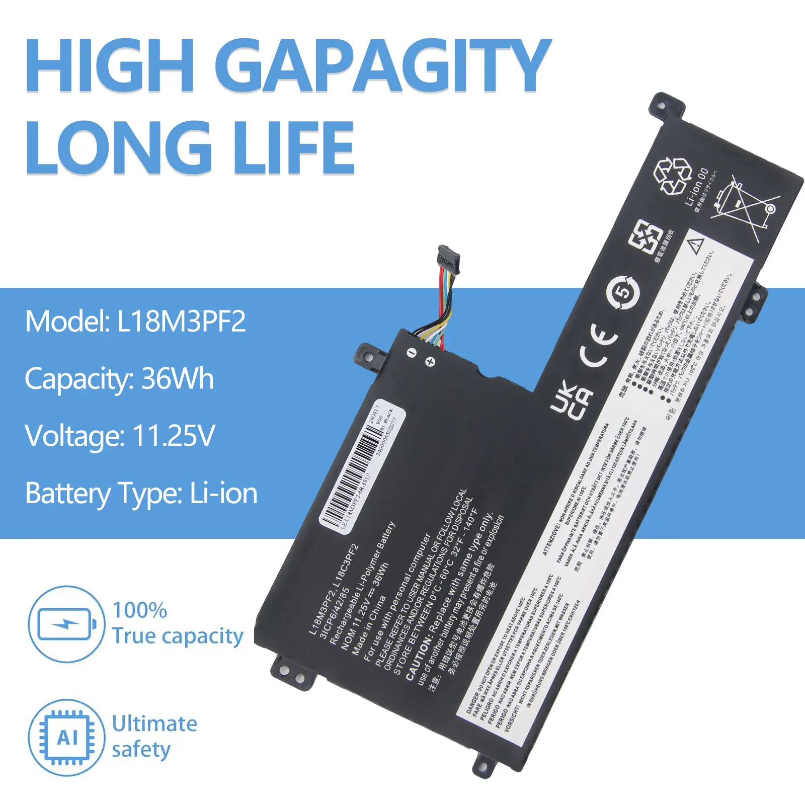 Oyomba L18C3PF2 Laptop Battery L18M3PF2 L18D3PF1 L18L3PF1 for Lenovo Ideapad L340 L340 17API V155 V340-17 V340-17IWL V155-15api