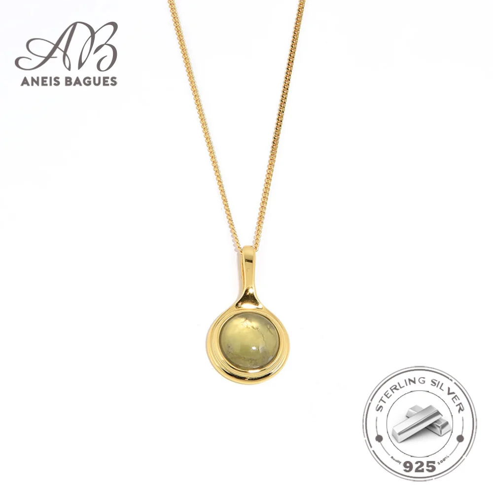 Aneis Bagues Vintage Natural Green Grape Gemstone Pendant Necklace For Women Luxury 925 Sterling Silver Gold Plated Fine Jewelry