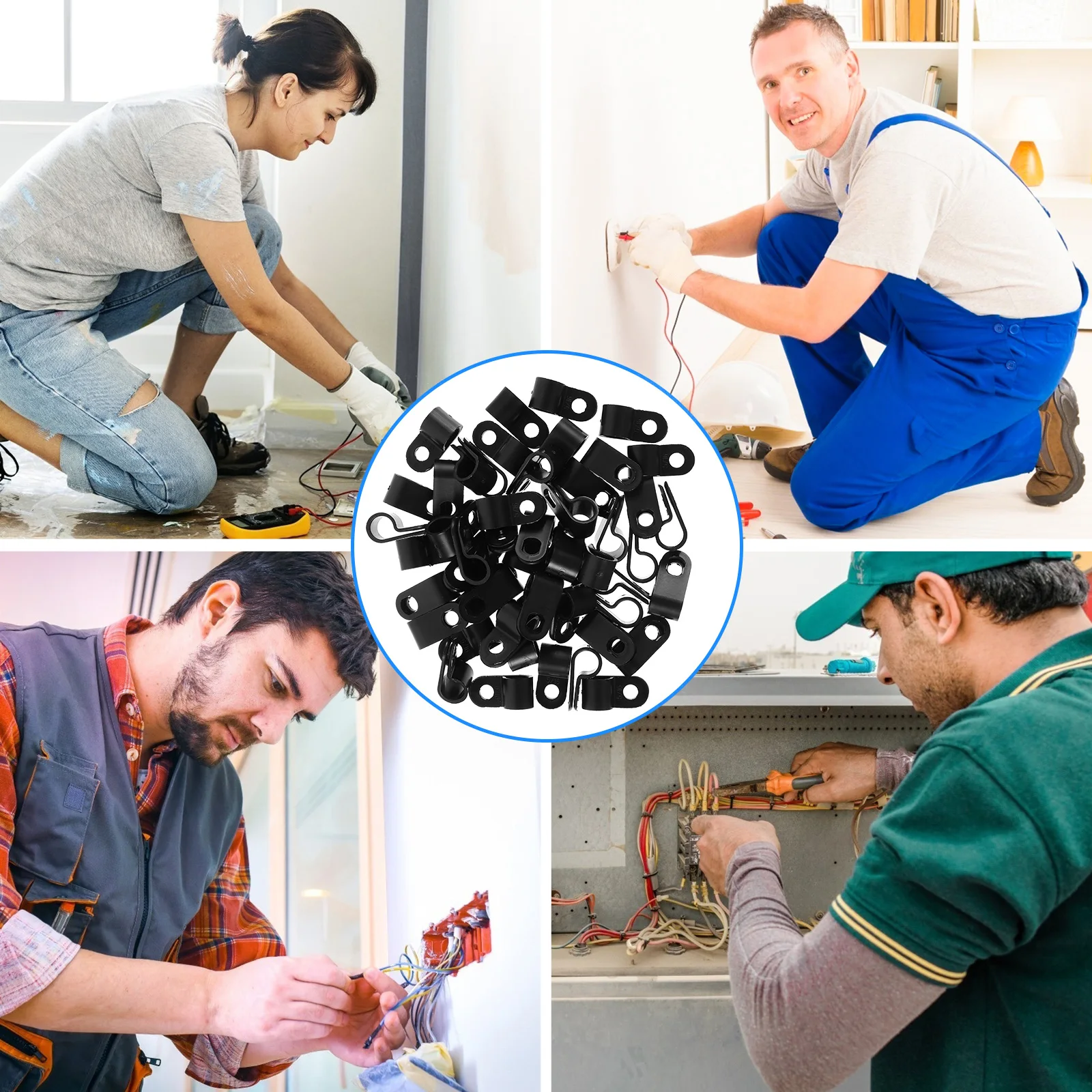 100pcs Nylon R Type Cable Clamps Wire Clips for Management 21 25mm Diameter Acid Resistant Flexible Ideal Home Kitchen