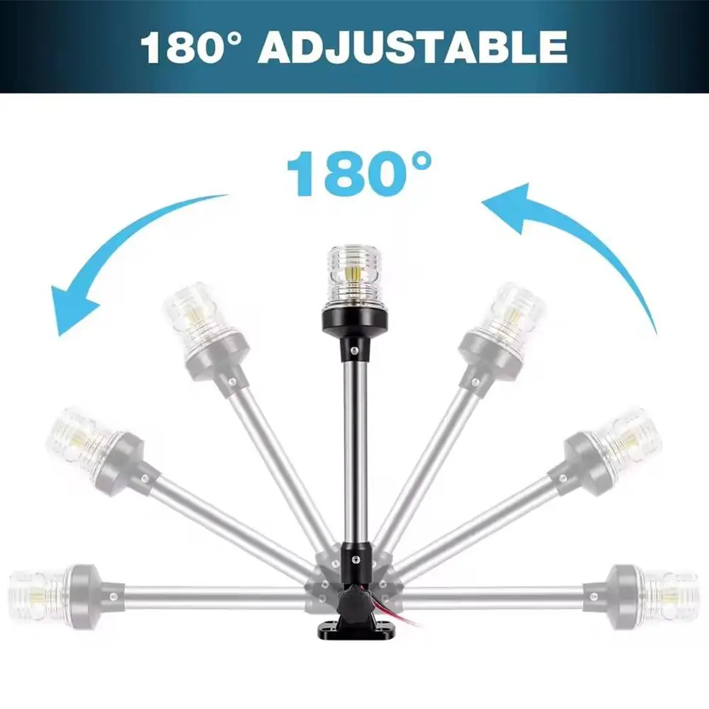 All-Round LED Plug-in Mount Navigation Light Black Base Boat LED Stern Light White Fold Marine Boat Sailing Signal Light