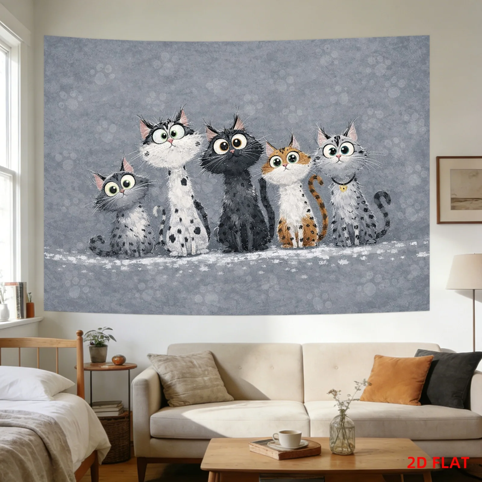 Whimsical Cat Group Tapestry Wall Hanging Decor Large Size Funny Pet Art Canvas Tapestry for Living Room Bedroom Modern Nursery