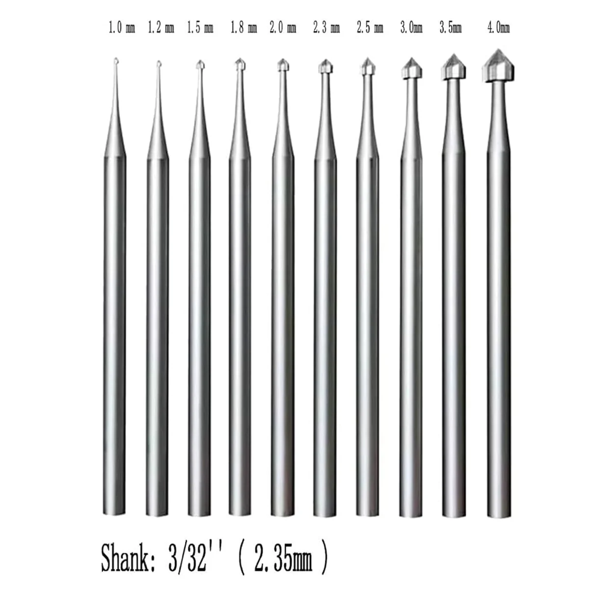10 Uds. De rebabas de ajuste de joyería, cilindro de fresas de ajuste de piedra con vástago de 3/32 pulgadas, herramientas de fabricación lapidaria en forma de cono