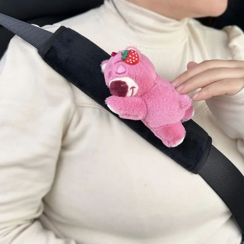 Disney Kawaii Cute Lotso Car Seat Belt Shoulder Cover Interior Cartoon Cartoon Women's Soft Protective Cover Anti-Stuck Neck