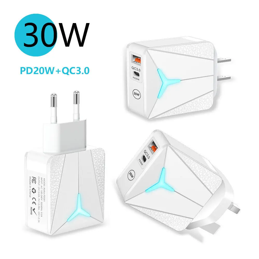 30W Fast Charger QC3.0 USB Mobile Phone Fast Charging For iPhone 13 USB Hub Mains PD Wall Charger Adapter Plug Travel