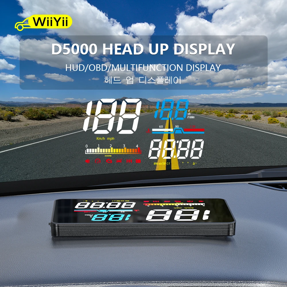 

WIIYII D5000 head-up display OBD film smart display speedometer temperature car electronics speed projector on the windshield