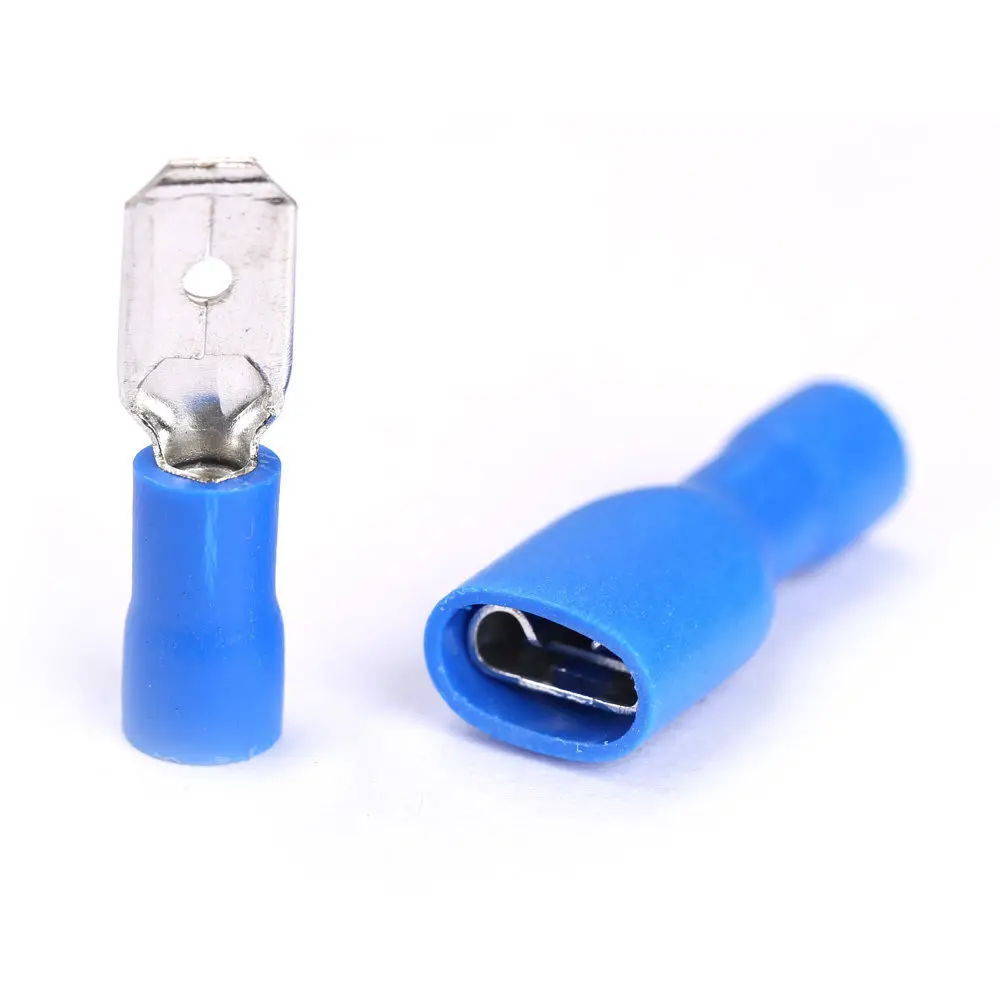 Blue Crimp Terminals Male Tools Attachment Female Insulated Wire Cable Copper Spade Connectors 15A PVC Hot Sale