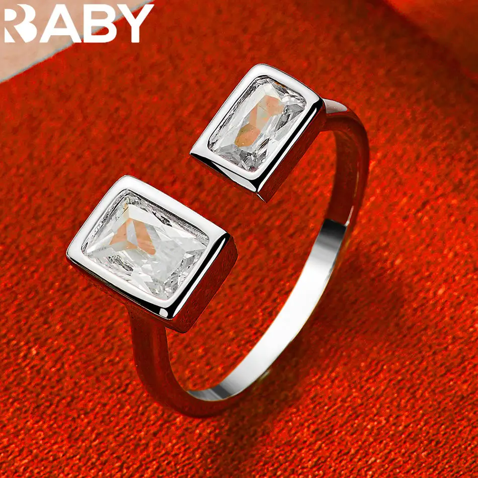 URBABY 925 Sterling Silver Square Zirconia Wedding Ring For Women Grace Jewelry Trend Fashionable Birthday Party Gifts
