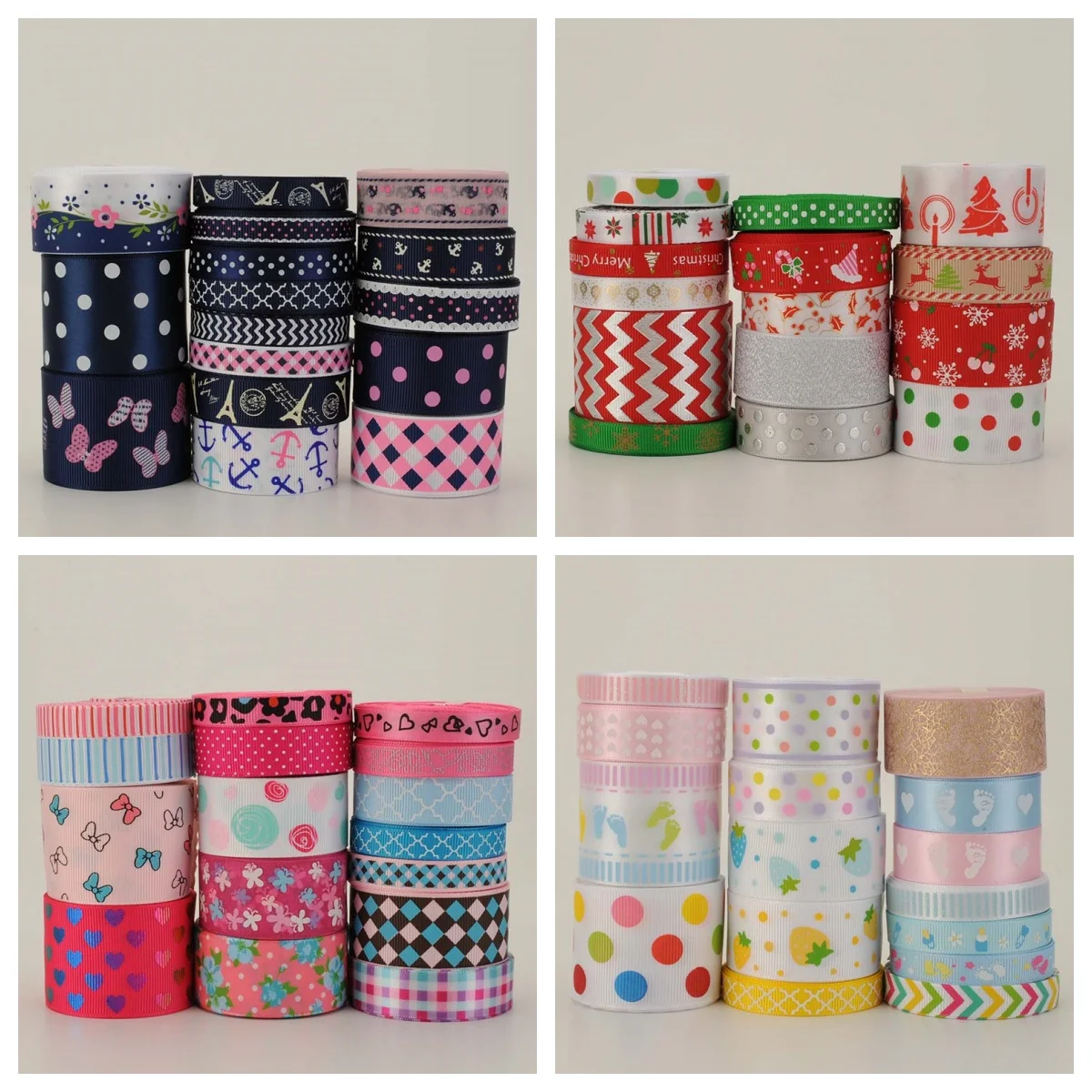 Colorful 16yards Random Set Mixed By Color Series Promotional Printed Grosgrain/Satin Ribbon,each Style Is 1 Yard