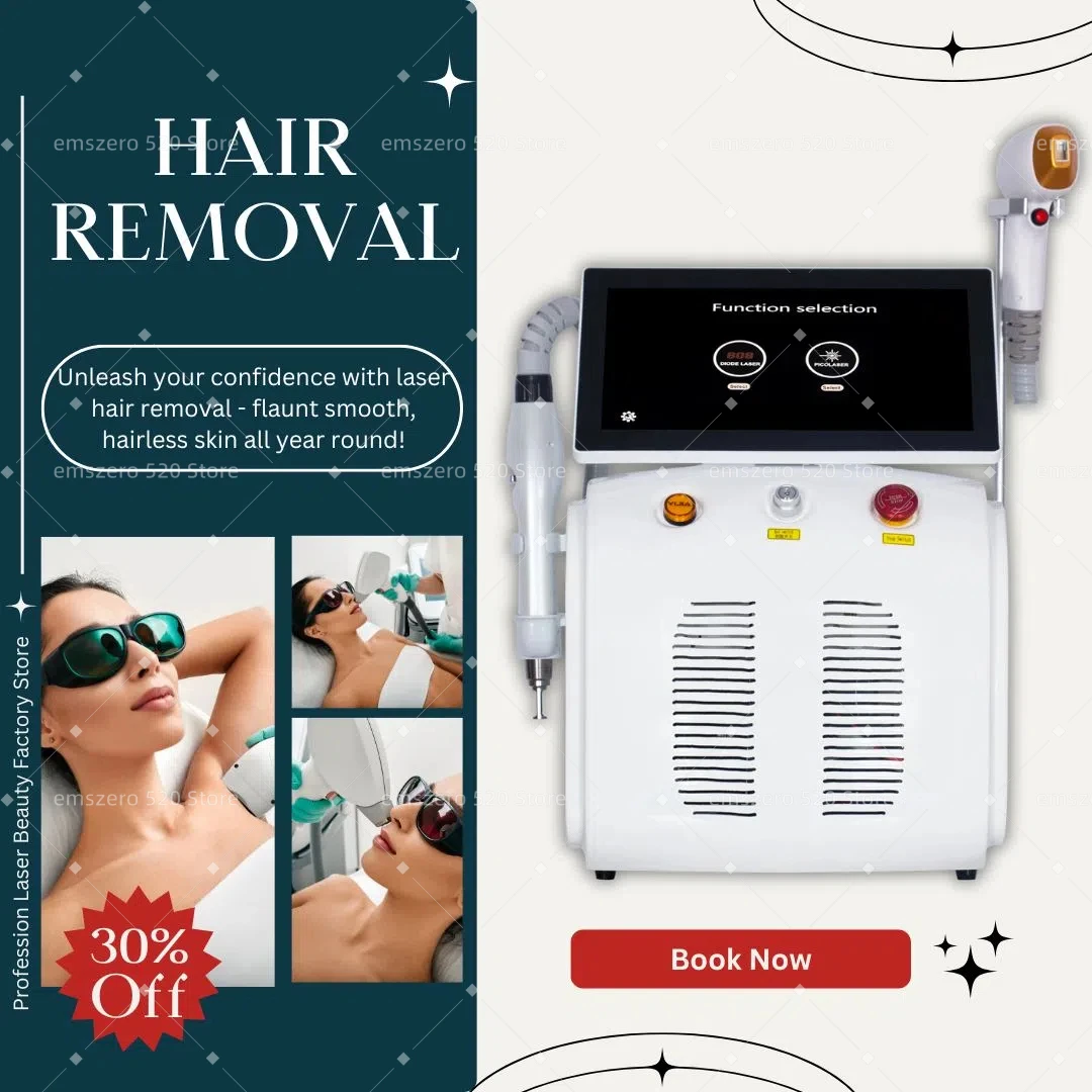 

HOT Professional 2 in 1 Diode and Nd Yag Laser 755 808 1064nm Hair Removal Machine Portable Picoseconds Laser Tattoo Remover