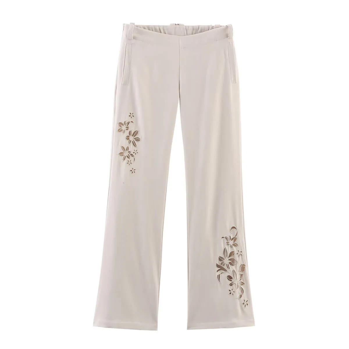 

2025 Summer New Women's Fashion Style Hollow Laser Positioning Embroidery Low Waist Bell bottom Pants