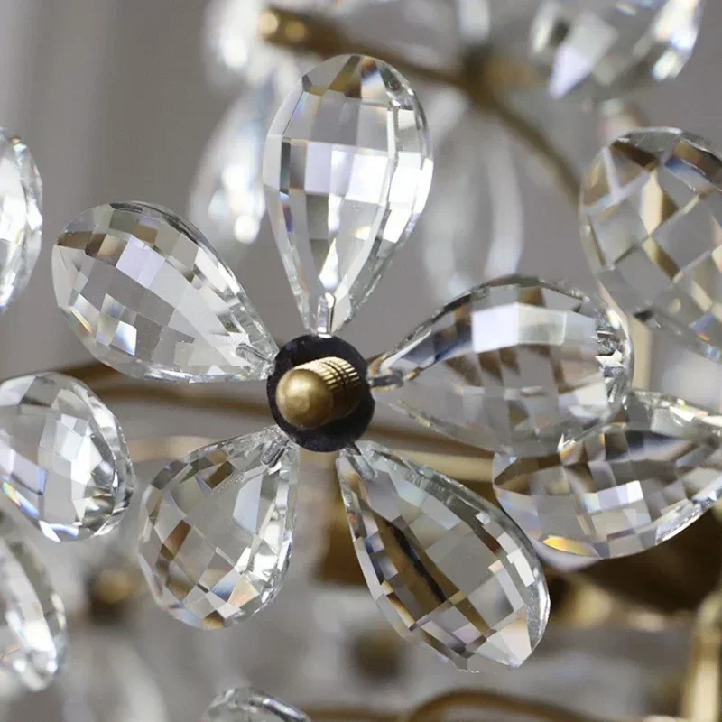 

French Crystal Flower Ceiling Chandelier Retro Living Bedroom Restaurant Lamp Luxury Lighting LED Lustre Decoration