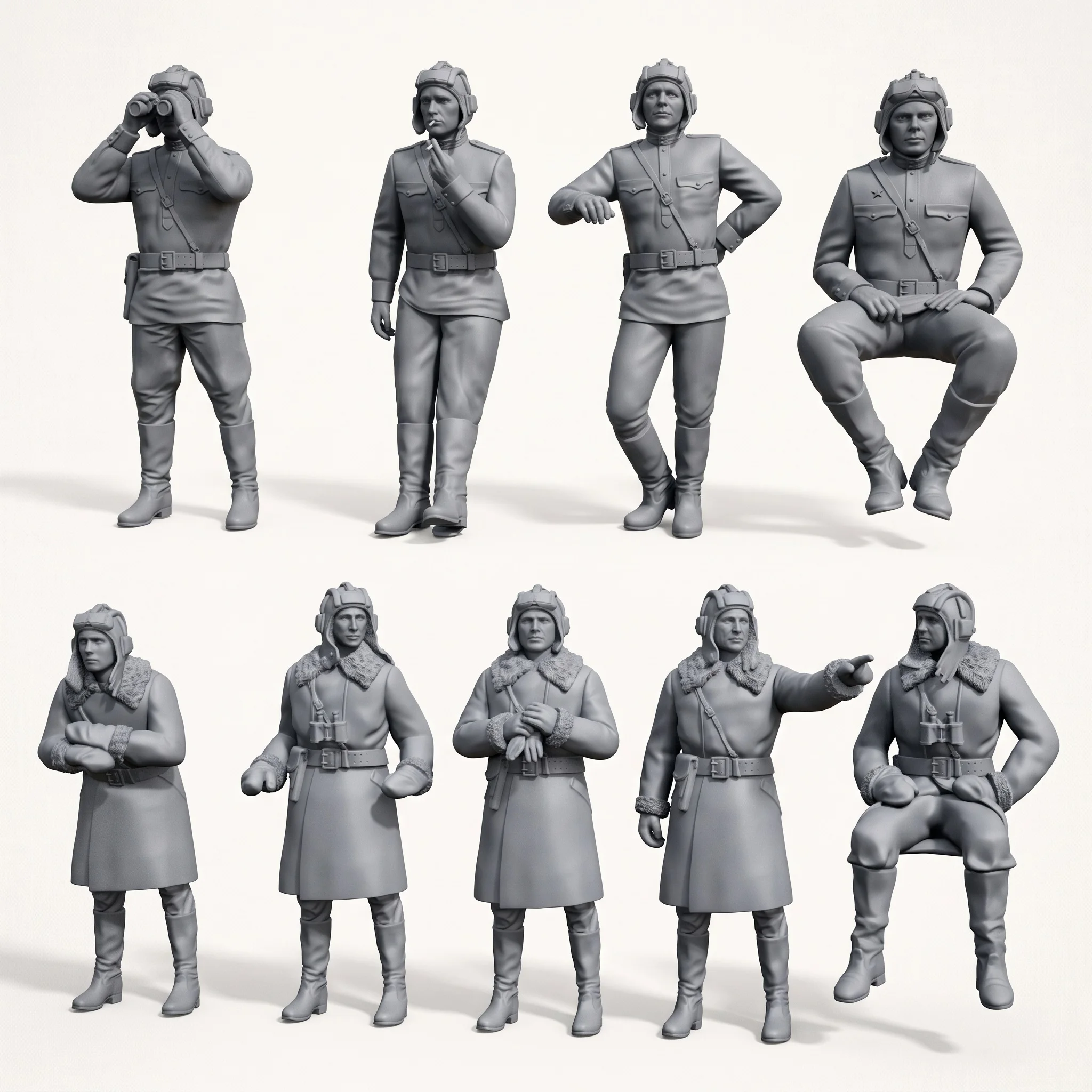 1/35 1/32 Scale Unpainted Military Resin Models 9pcs Winter Uniform Tank Crew in Various Poses