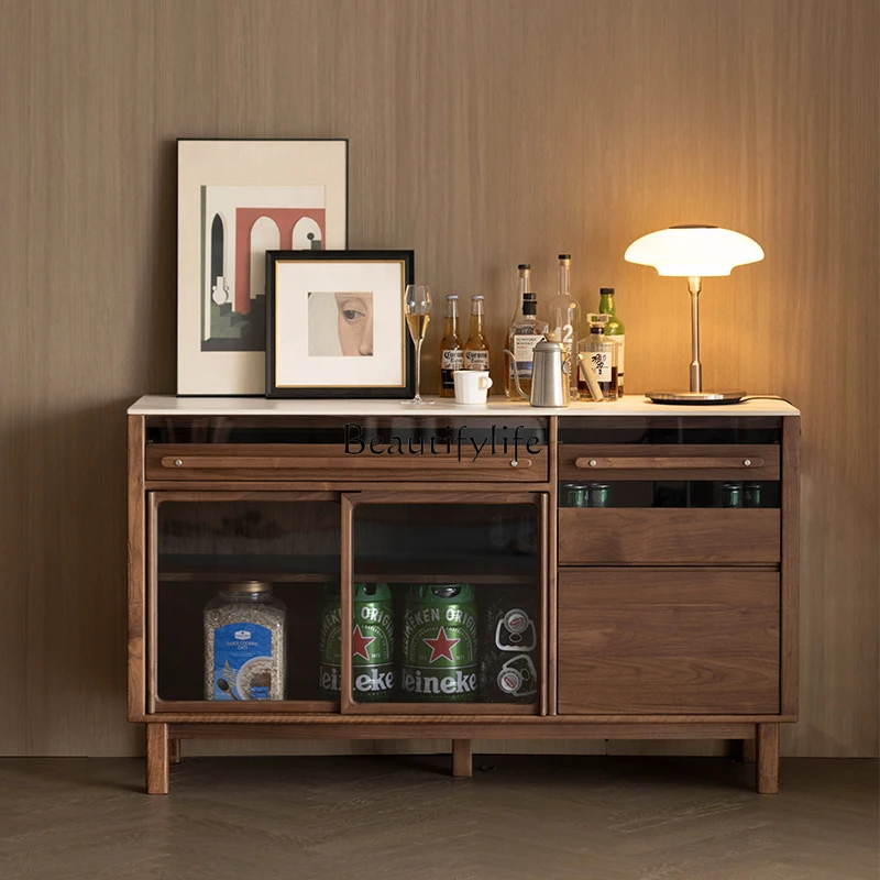 

*Slate dining side cabinet Black walnut guest restaurant Wall solid wood storage cabinet