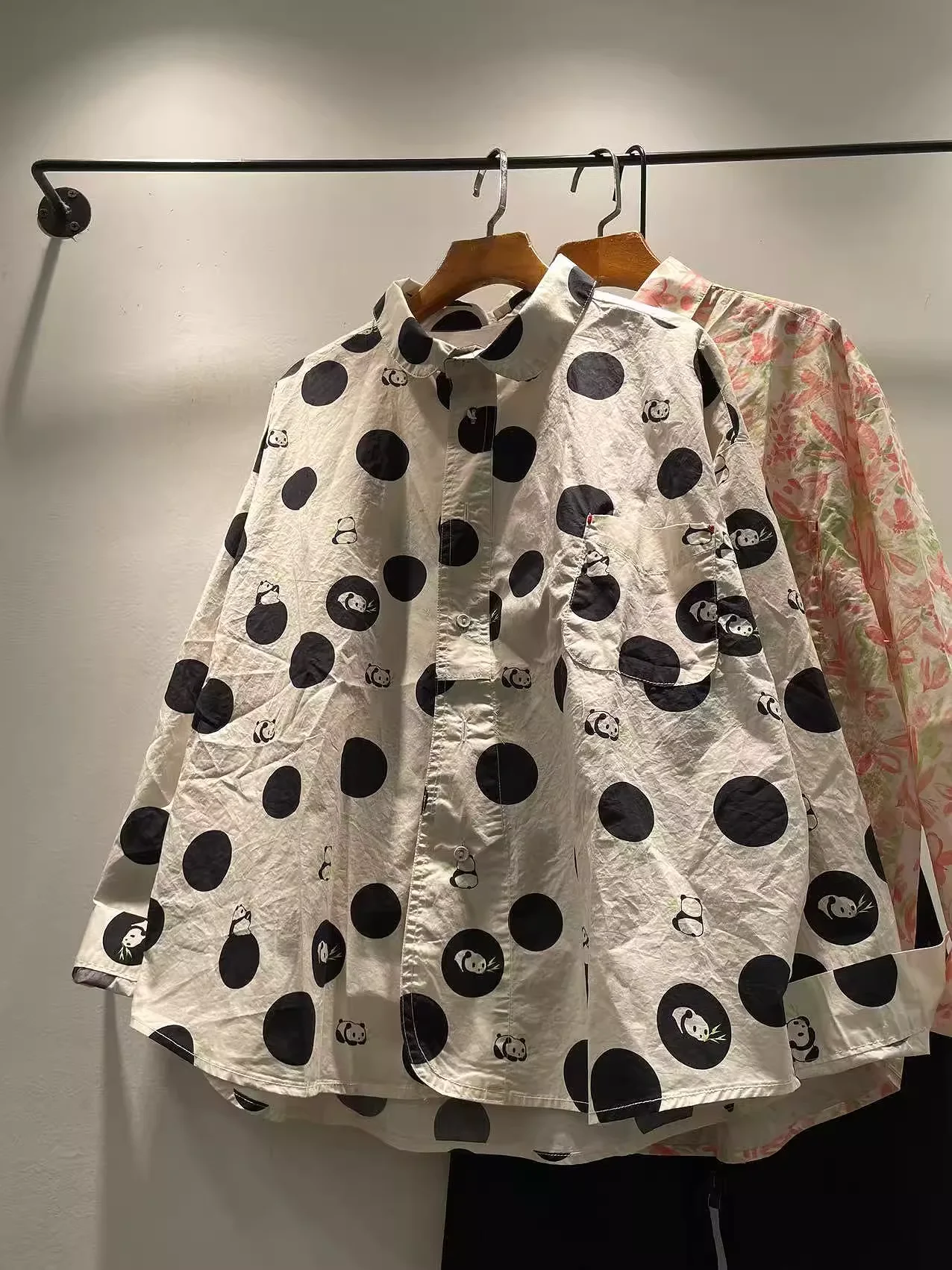 

100% Cotton polka dot print shirts plus size women clothing Japanese style long sleeve tops vintage oversize shirts