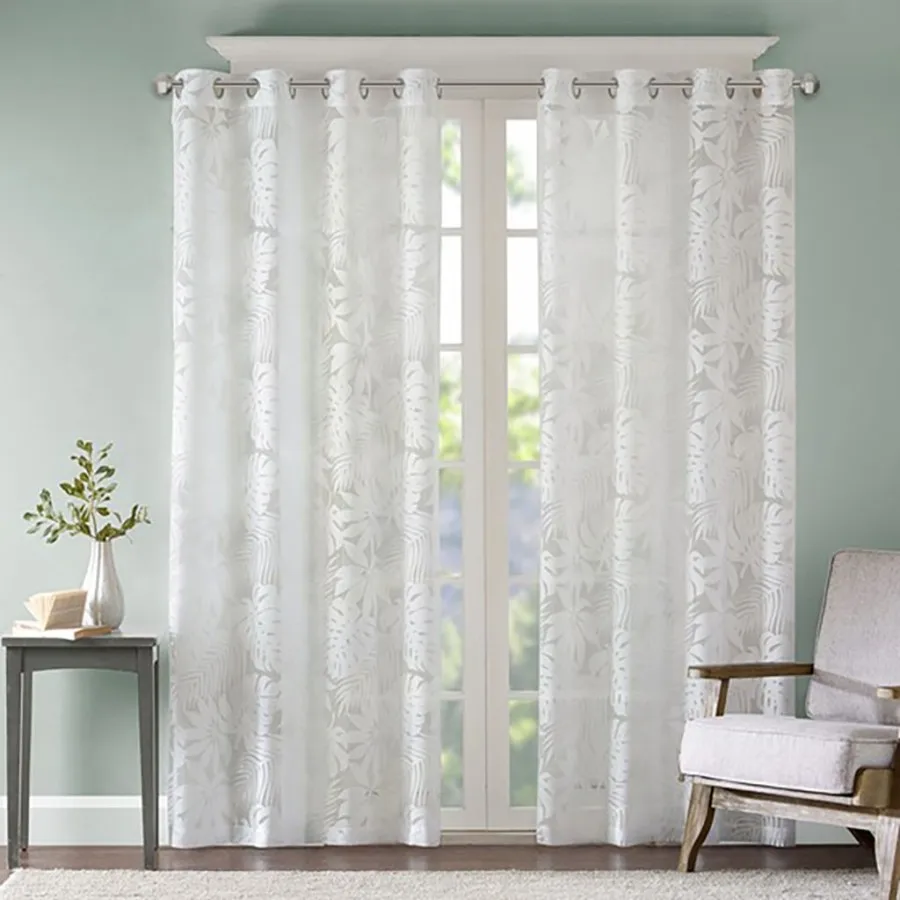 

Palm Leaf Burnout Window Sheer for Living Room, Natural Fiber, White, Lightweight and Airy Texture, 50x63