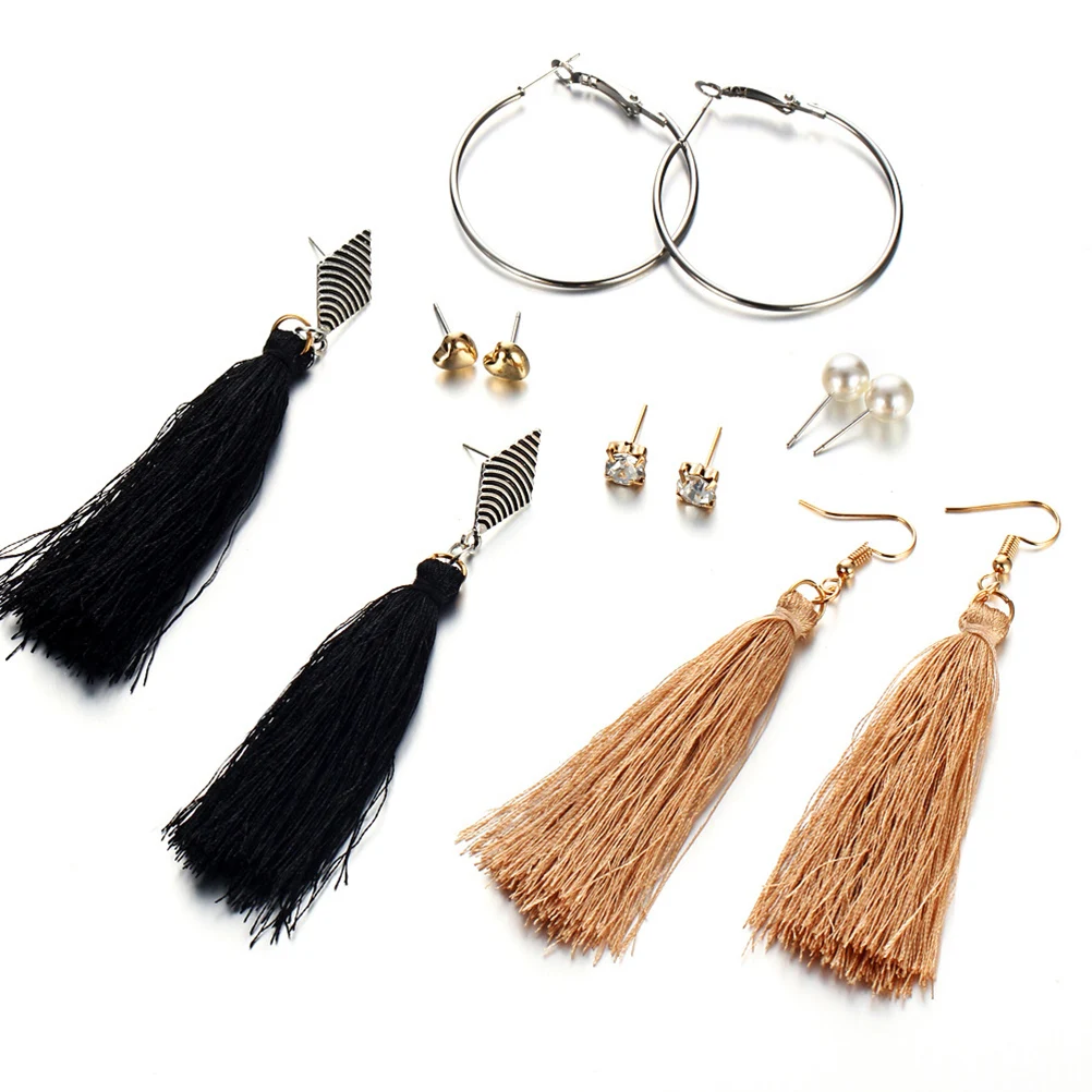 

Pairs/5 Sets of Bohemia Style Triangle Earrings Tassel Drop Earrings Dangle Pendant Ear Jewelry for Women Random Pattern