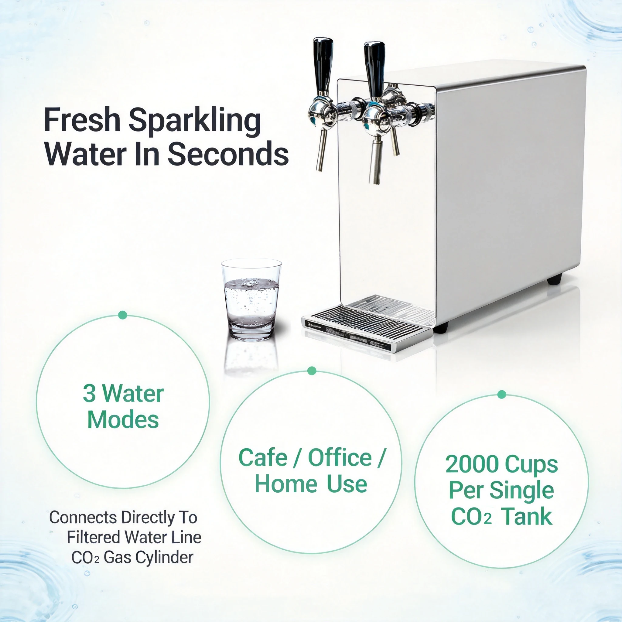 Integrated Polished 304 Stainless-steel 2 Handle Custom Valve Cooling Machine Soda Drink Sparkling Water Dispenser For Table Top