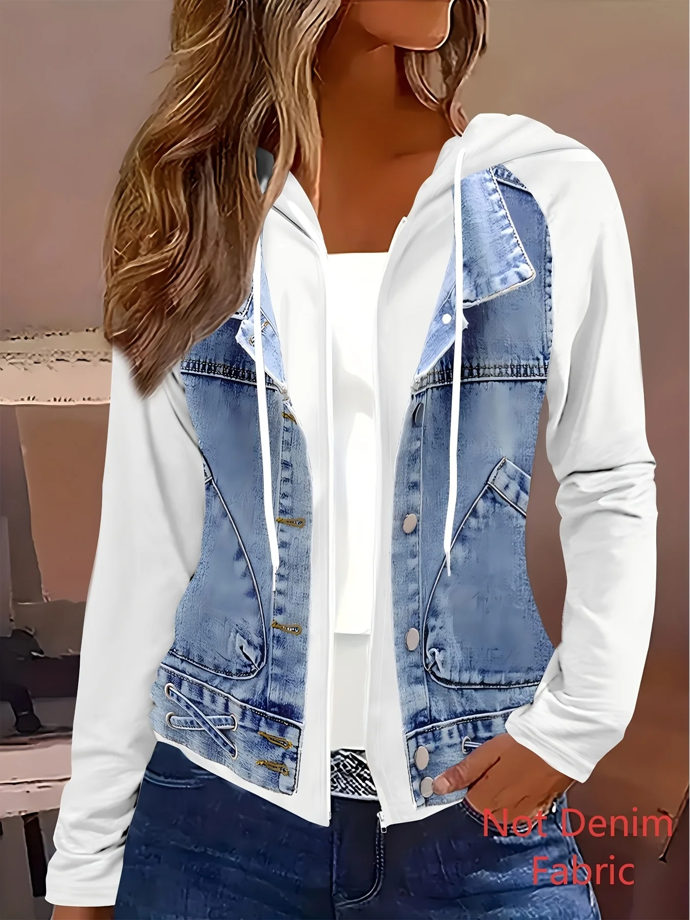 Printed  Jacket-Not Denim Fabric And White Hoodie Jacket Spring and Autumn styles casual style