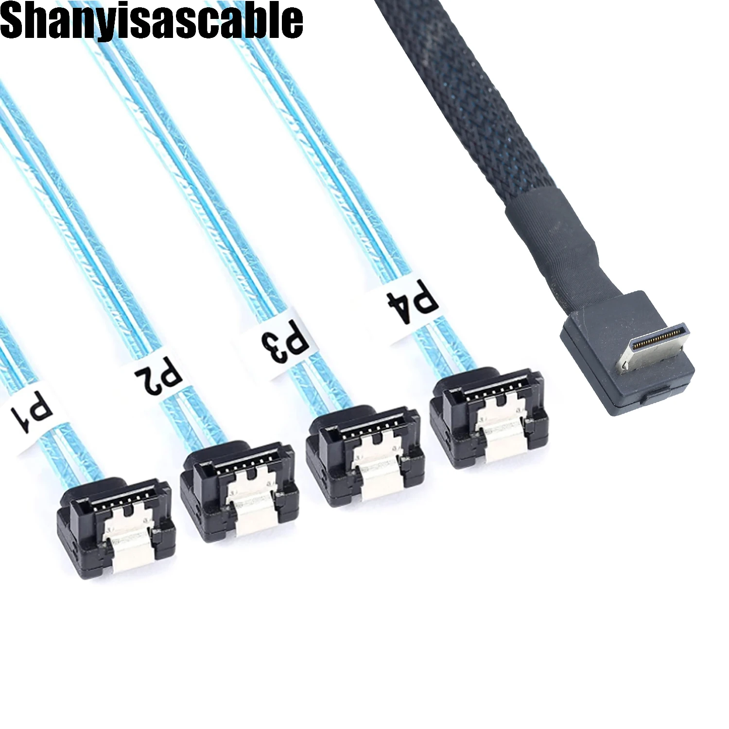 OcuLink PCIe PCI-Express SFF-8611 4i 42P male 90 degree to 4X SATA 7P female 90 degree for SSD Data Active Cable
