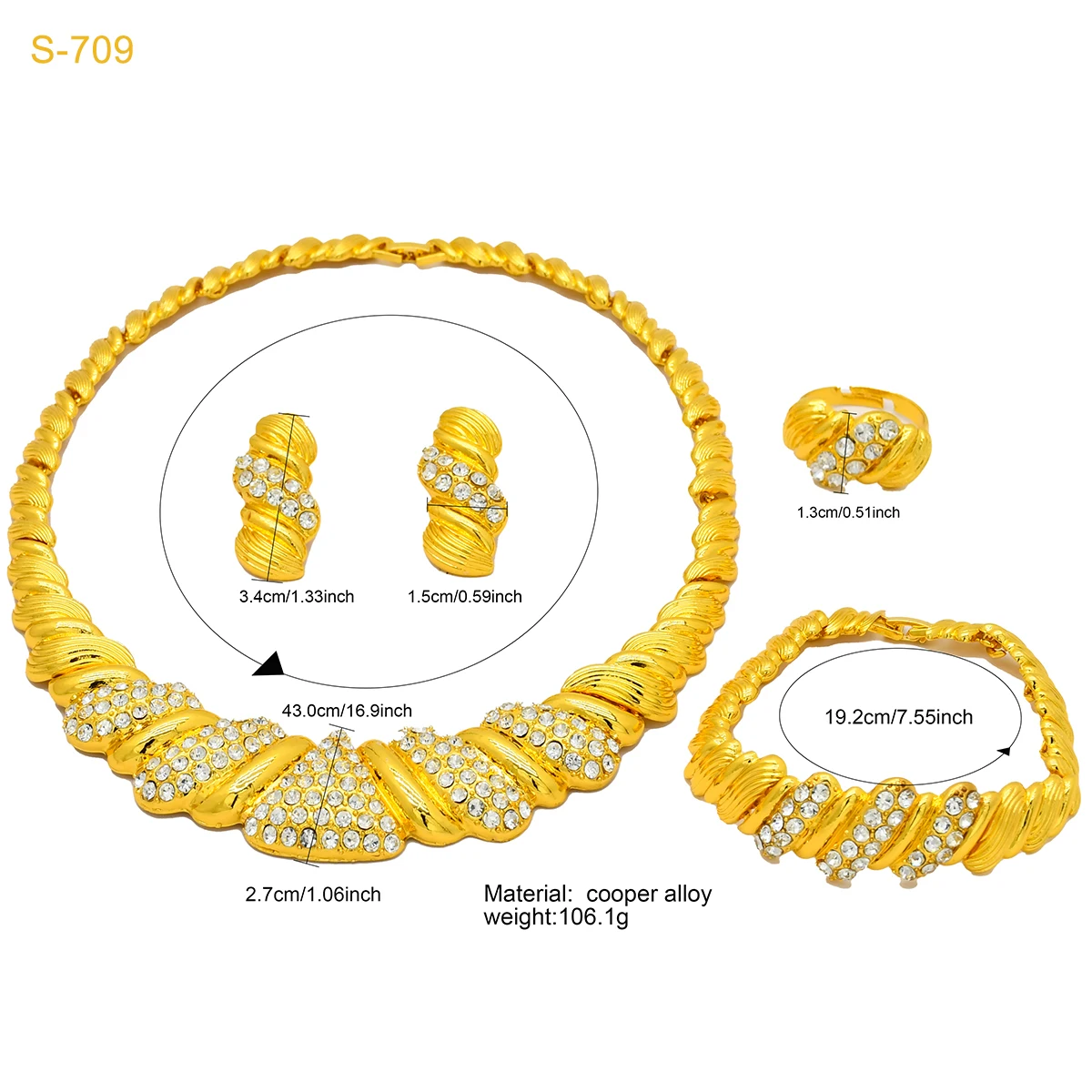 فاخر دبي 24k الذهب اللون كريستال قلادة مجموعات للنساء الزفاف الأفريقي طقم مجوهرات المجوهرات الهندية هدايا المناسبات #2
