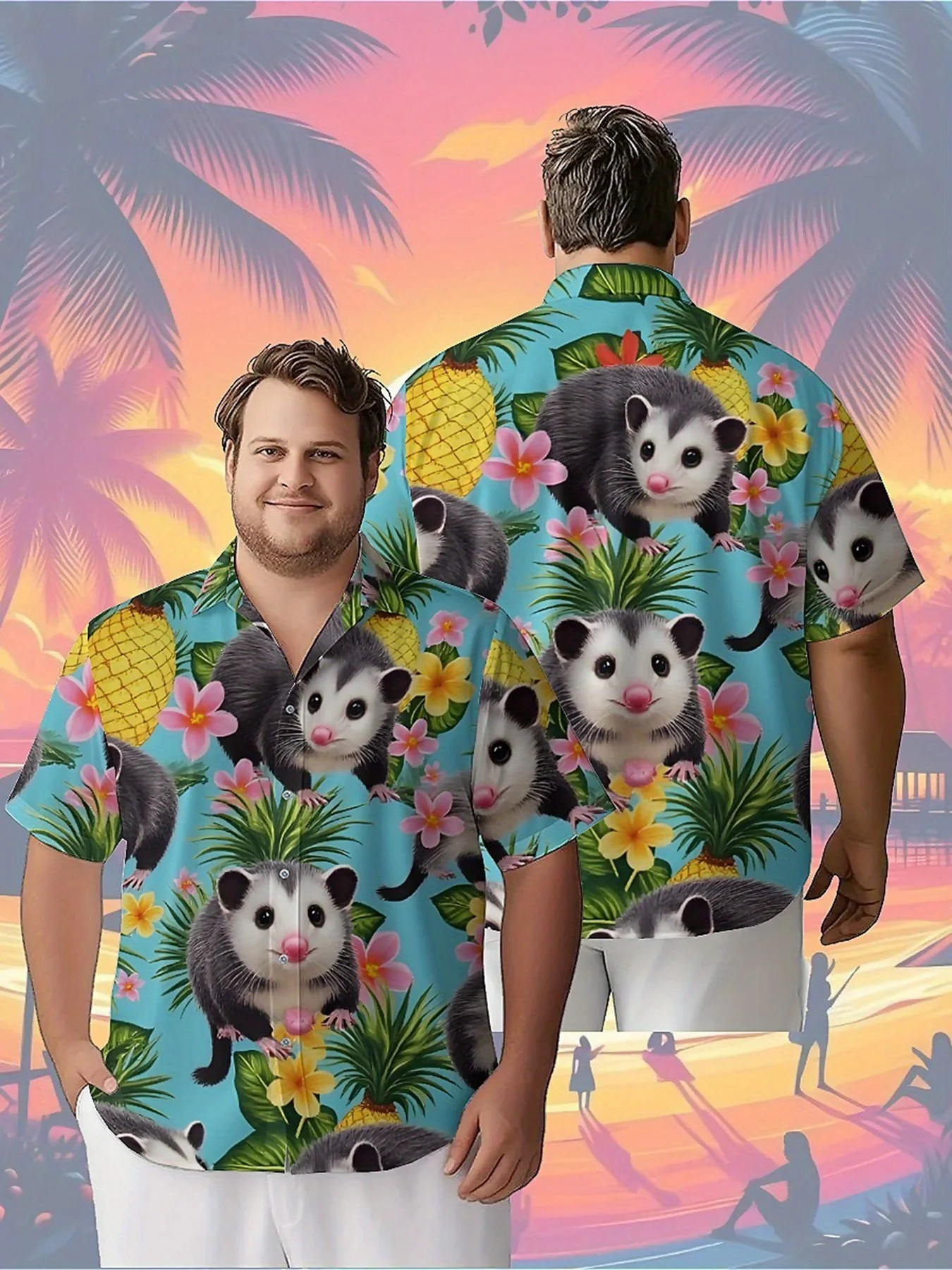 

Men's Plus Size Hawaiian Shirts Tropical Possum Prints Pattern,Unisex Baggy Aloha Shirts,summer Alternative Clothing