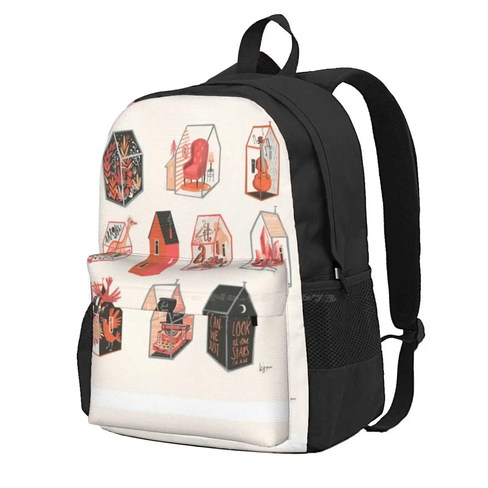 Little Boxes Hot Sale Schoolbag Backpack Fashion Bags House Birds Ghost Typewriter Nature Attic Crystals Violin