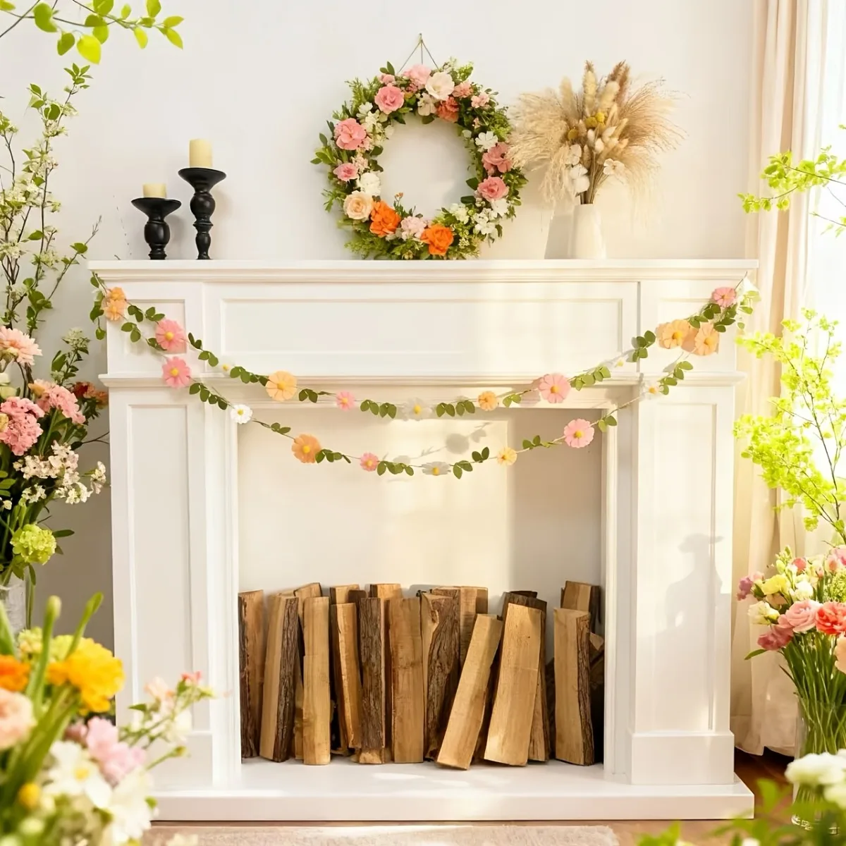 200CM Filz-Gänseblümchen-Banner-Girlande |   Wildblumen-Partydekoration für 1. Geburtstag, Kinderzimmer, Hochzeit, Boho-Farbige Wanddekoration
