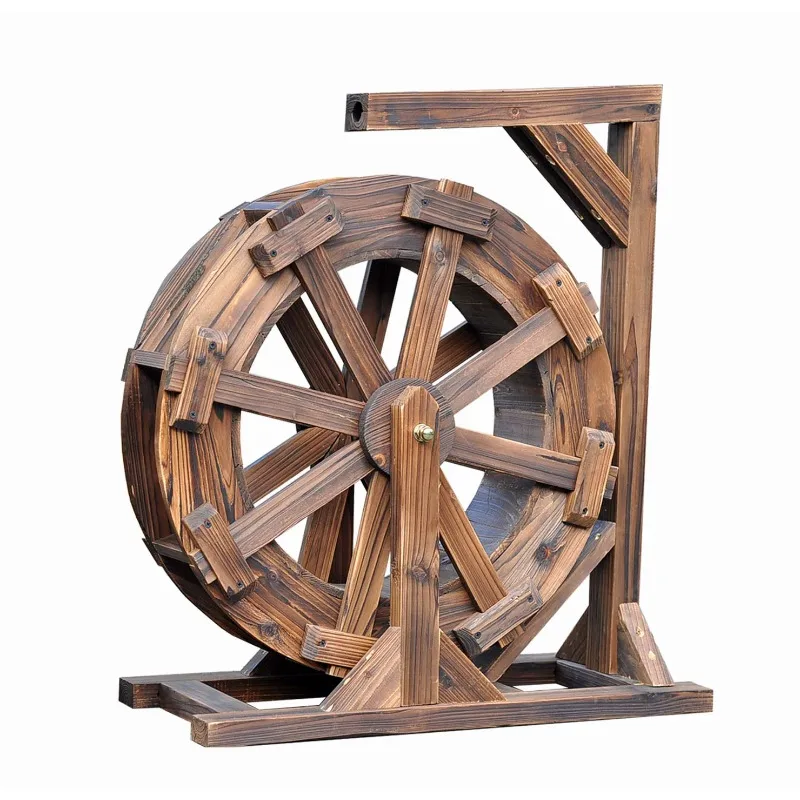 Carbonized Wood Water Wheel - Outdoor Garden Fountain Decor for Courtyard, Pool & Rockery Landscaping