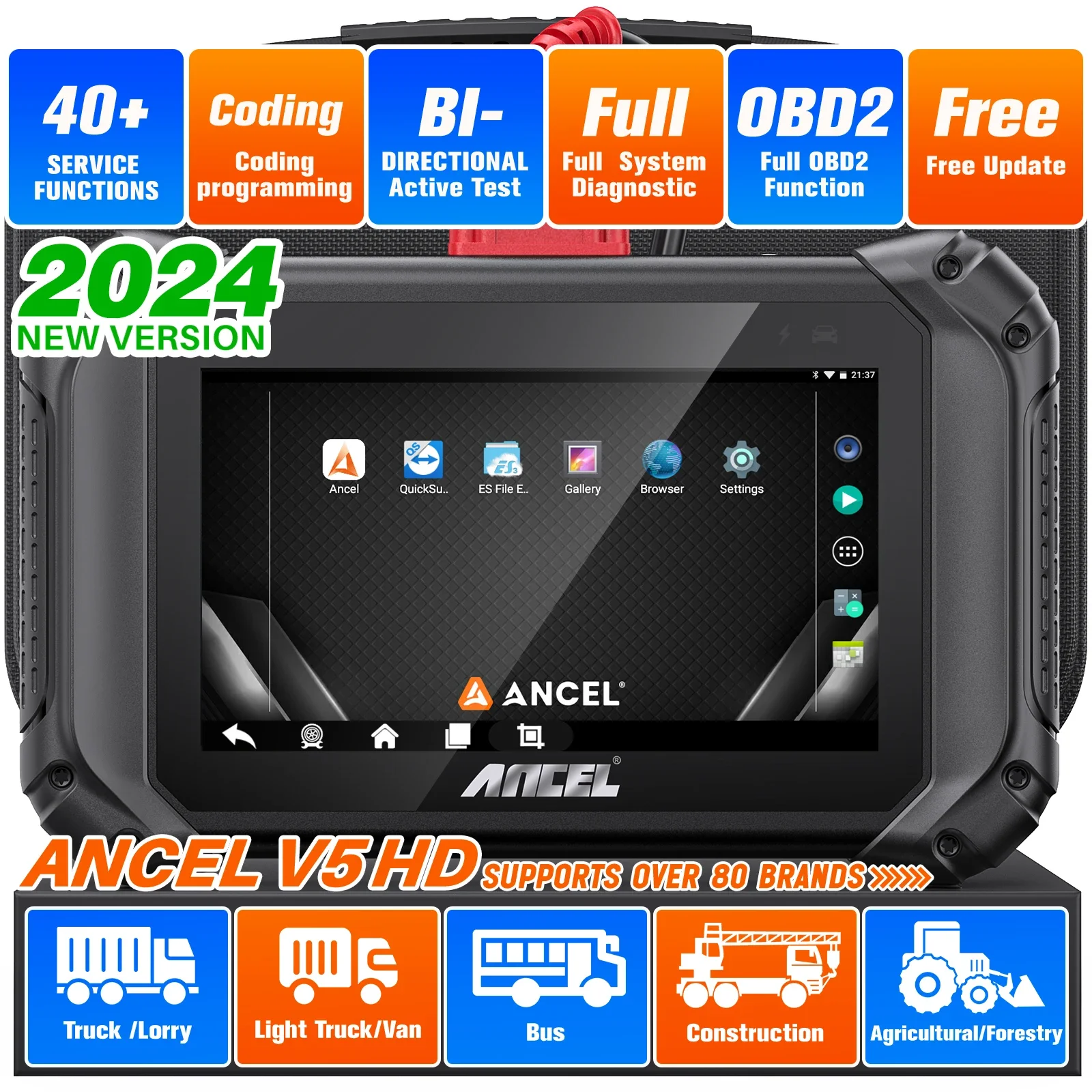 

Диагностический инструмент ANCEL V5, HD 12 В/24 В, для тяжелых грузовиков, OBD2, все системы, двунаправленный сканер диагностики дизельного топлива, PK Launch X431