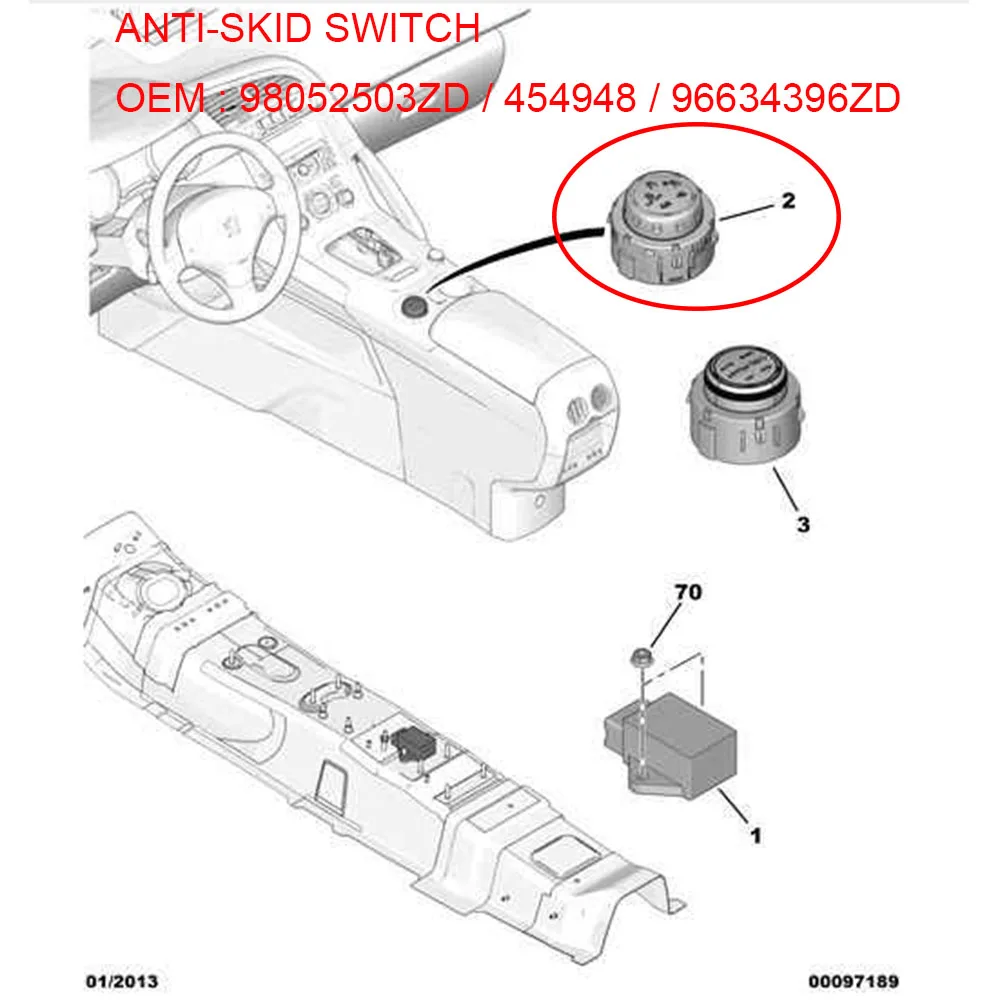 Adatto per Peugeot 3008 Partner Tepee B9 Expert 3 TEPEE Citroen PARTNER VU INTERRUTTORE ANTI-SKID 98052503 ZD 454948 96634396 ZD