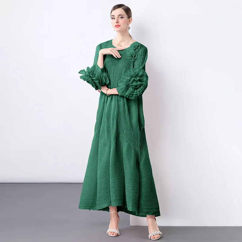 Beach Vaion Long Sve Handbestickter Blumenknospen Dr. Sommer Thi Polyesterstoff Lose Taille Gored Rock Dr