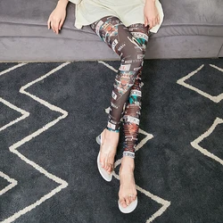 Gauze Printed Graffiti Leggings Wear Summer Thin Cool Ultra Thin See-through Gauze Pants High Stretch Slimming Women's Pants