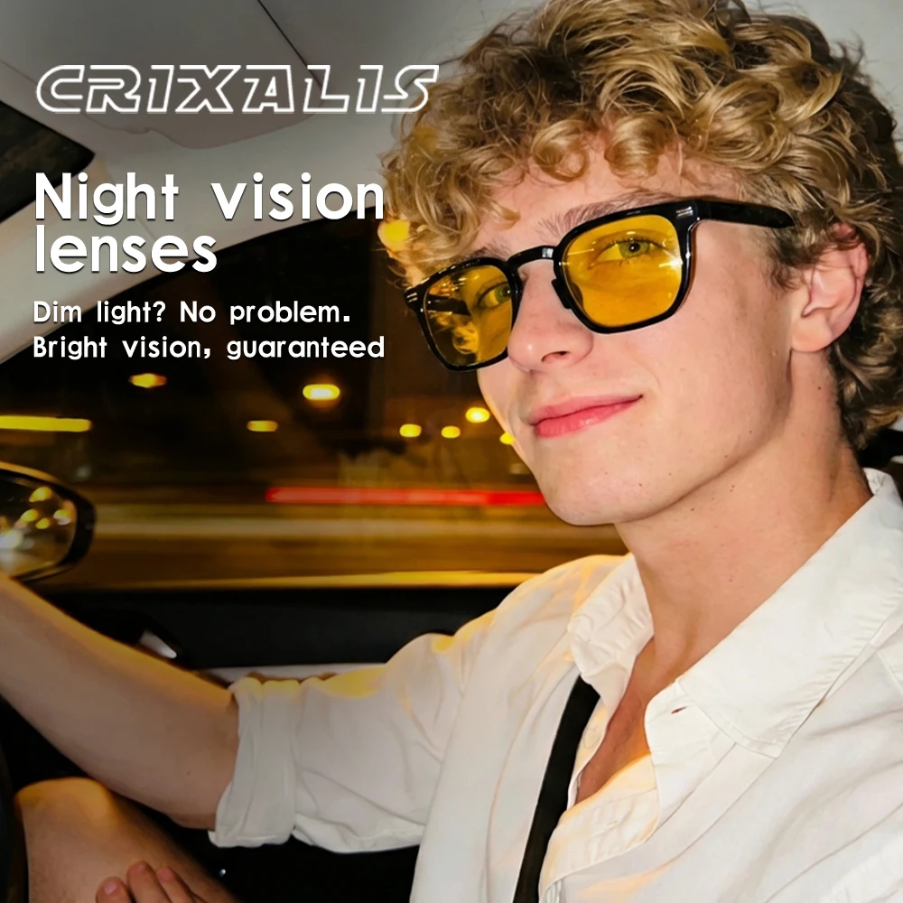 CRIXALIS Nachtsichtbrille für Männer und Frauen, blendfrei, Nachtfahrbrille, Regen, Schnee, Nebel, neutrale Brille, entspiegelt, UV400