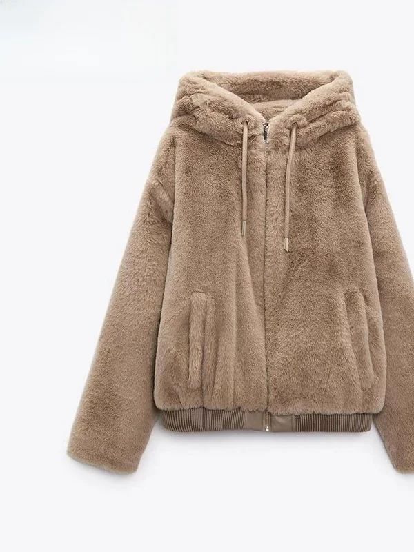 Fall Winter New Women's Jacket Coat Hooded Artificial Fur Effect Outerwear 6318228 712 Commute Style Loose Fit Long Sleeve