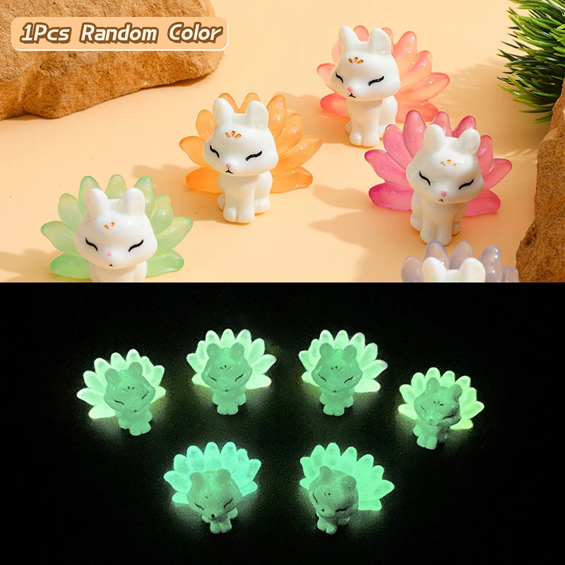 1Pcs Cartoon Luminous Fox Miniature Figurines Micro Landscape Decoration Creative DIY Home Decoration Accessories Gifts