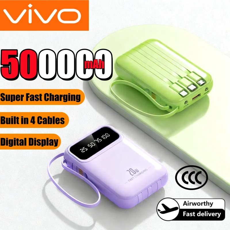 VIVO 500000mAh capacité batterie externe grande capacité charge ultra rapide batterie externe intégrée 4 fils pour iPhone Huawei nouveau