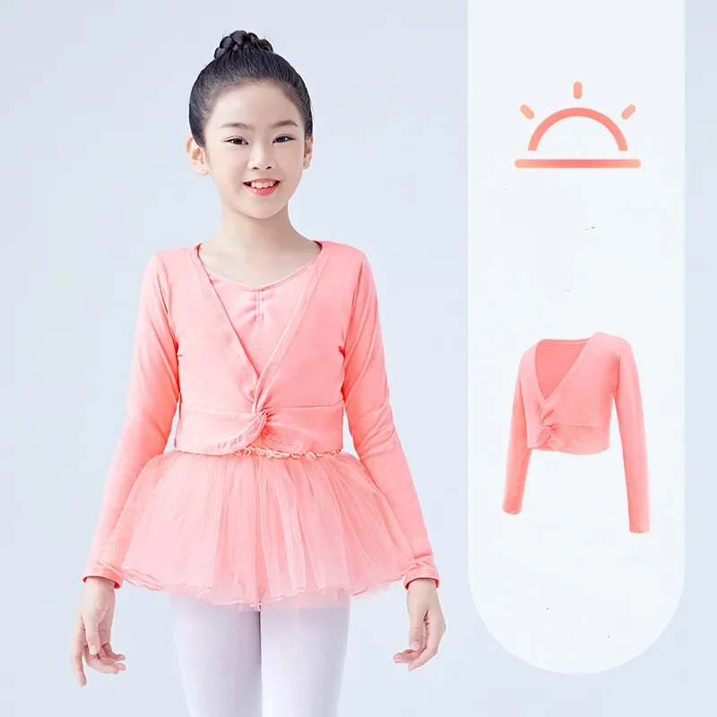 

Girls' Classic Ballet Long Sleeve Wrap Top Dance Shrug Sweater Crop Coat Kids Dancewear Cotton Warm Up Pullover for Leotards